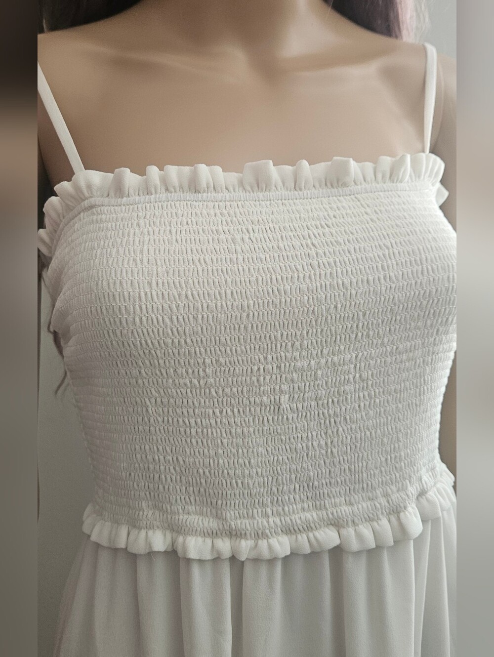 Aritzia Wilfred Tempest Sleeveless Mini Dress Smocked Sundress White - Picture 4 of 13